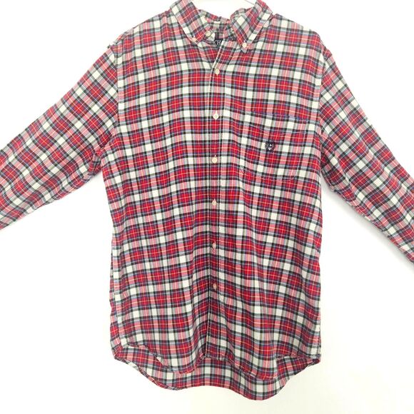 CHAPS Ralph Lauren Mens Red White Blue Plaid Button Down Shirt Size Medium - Picture 1 of 10